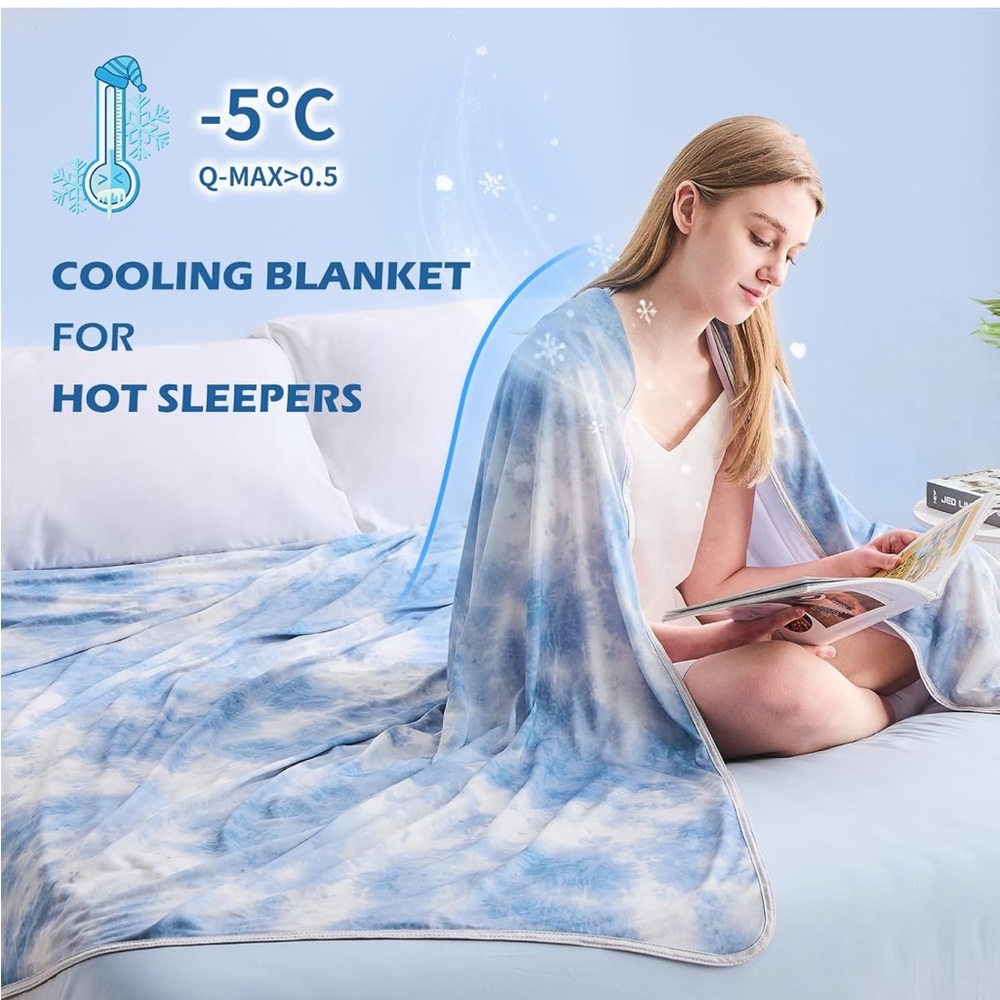 EMME Cooling Blanket 50x70 Q-Max 0.5 Ice Blanket Hot Sleepers Night Sweats Blue - Picture 2 of 4